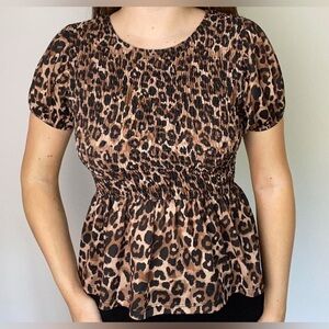 Zara Women's Leopard Print Top - Brown - Size US L